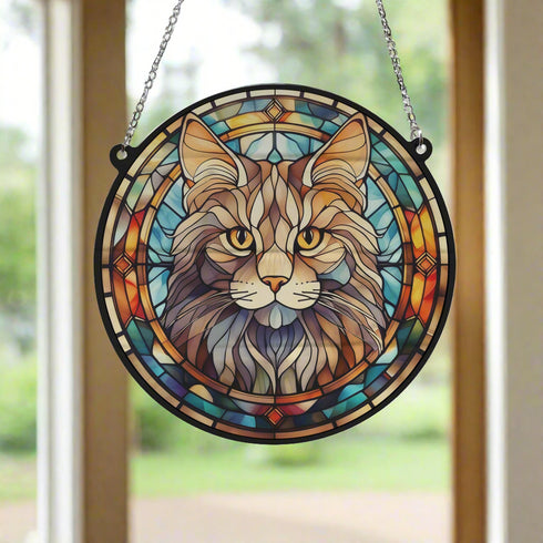Cat Maine Coon Stained Glass Effect Suncatcher